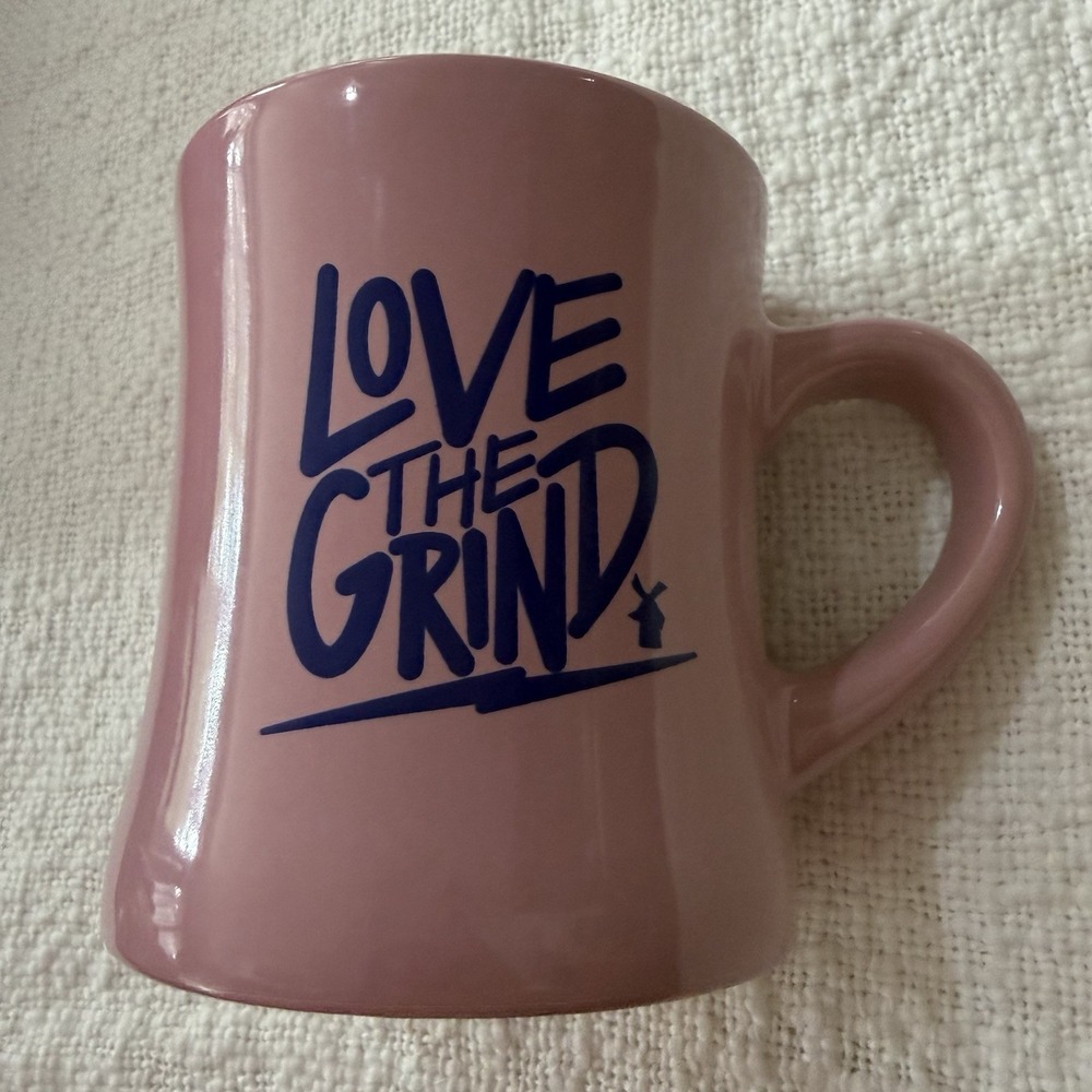 RARE Dutch Brothers Coffee "Love The Grind" Pink Ceramic Coffee/Tea Cup Mug
